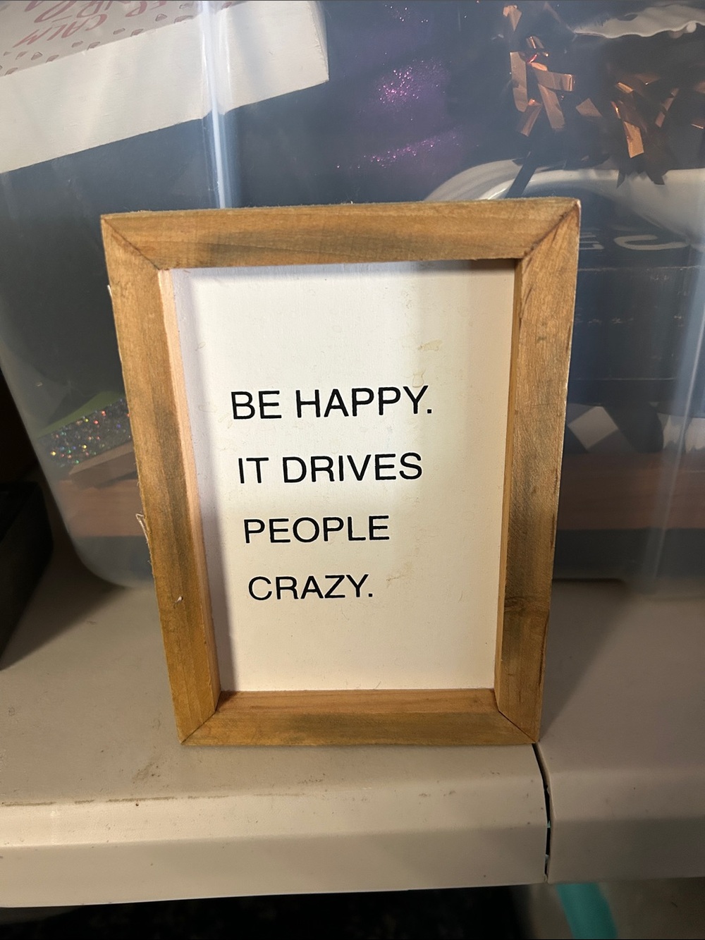 Be Happy Wood Framed Sign - Black on White